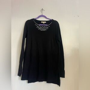 MICHAEL Michael Kors Black Long Sleeve Top with Embellished Neckline
